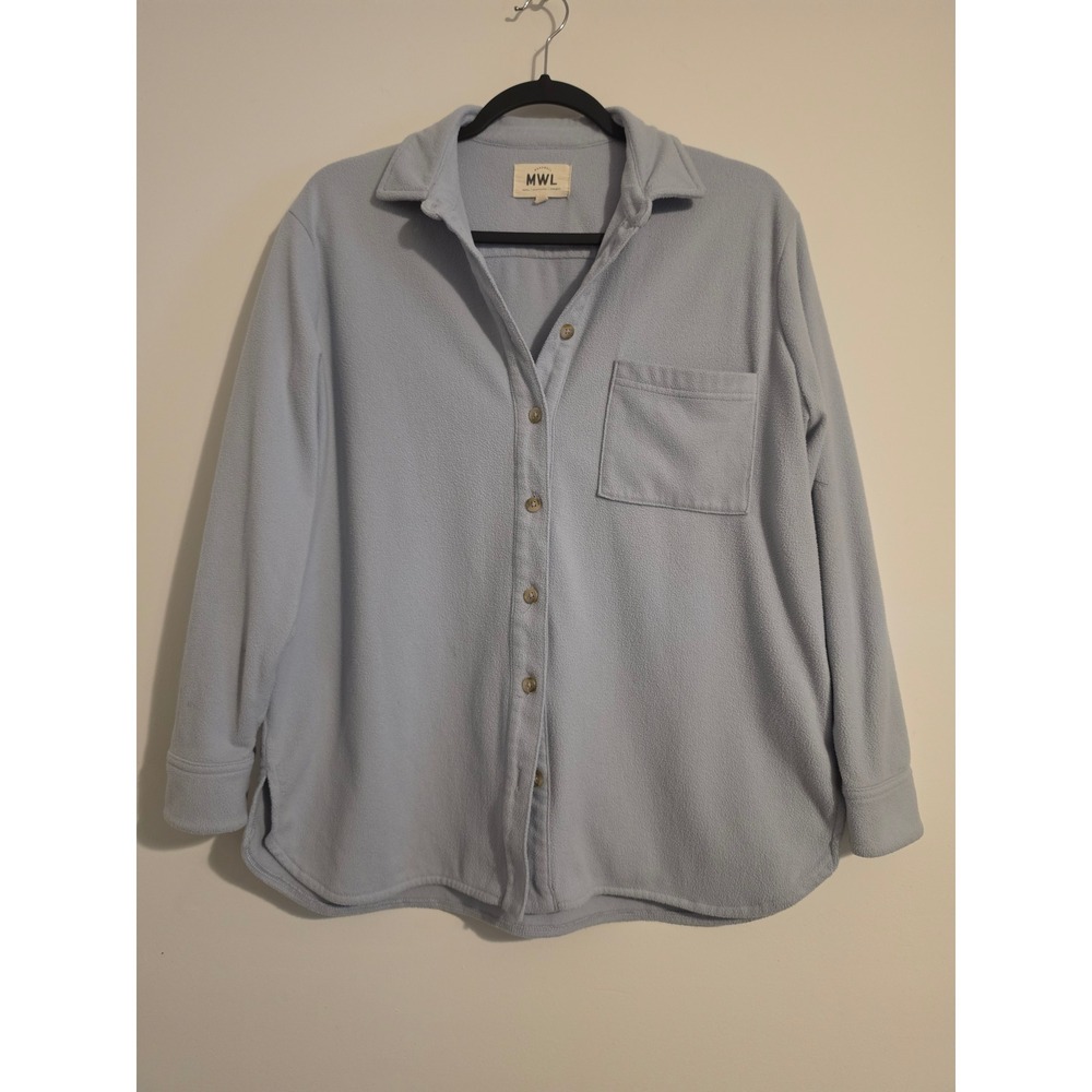 Madewell MWL Fleece Shirt Womens S Blue Polyester Button Up Shacket Classic Chic